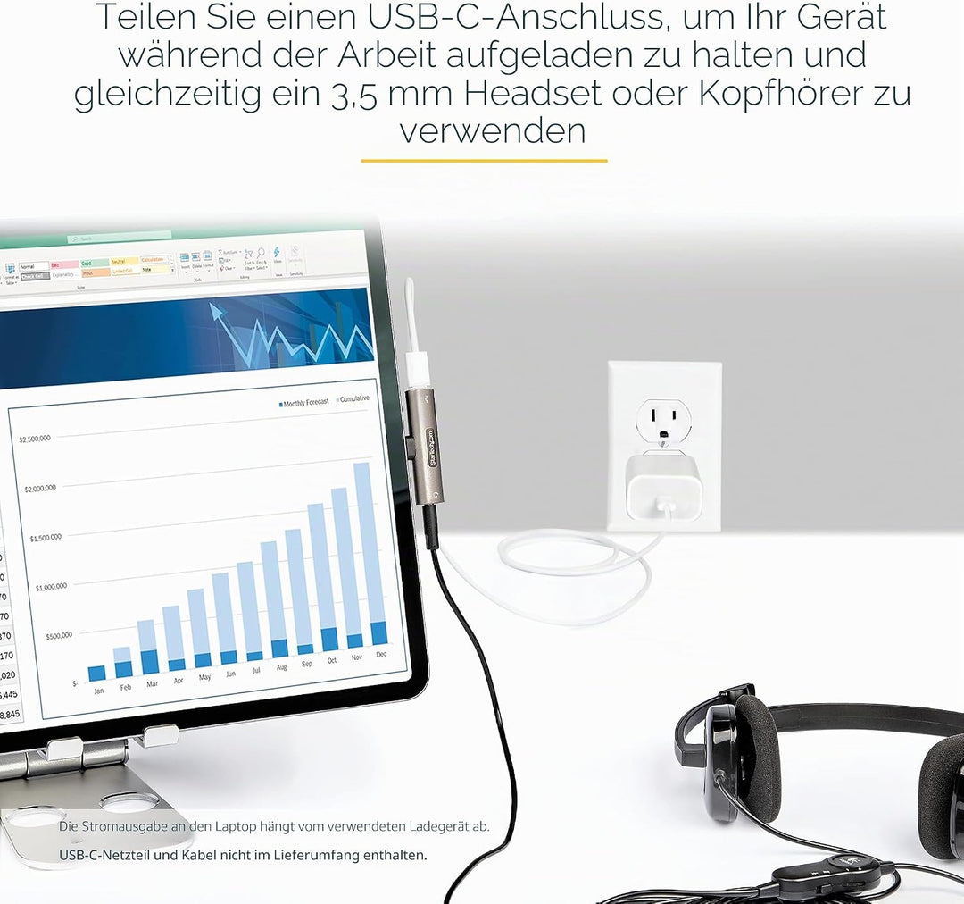 StarTech.com USB-C Audio- und Ladeadapter - USB-C-Audio Adapter mit 3,5-mm TRRS Kopfhörer-/Headset B