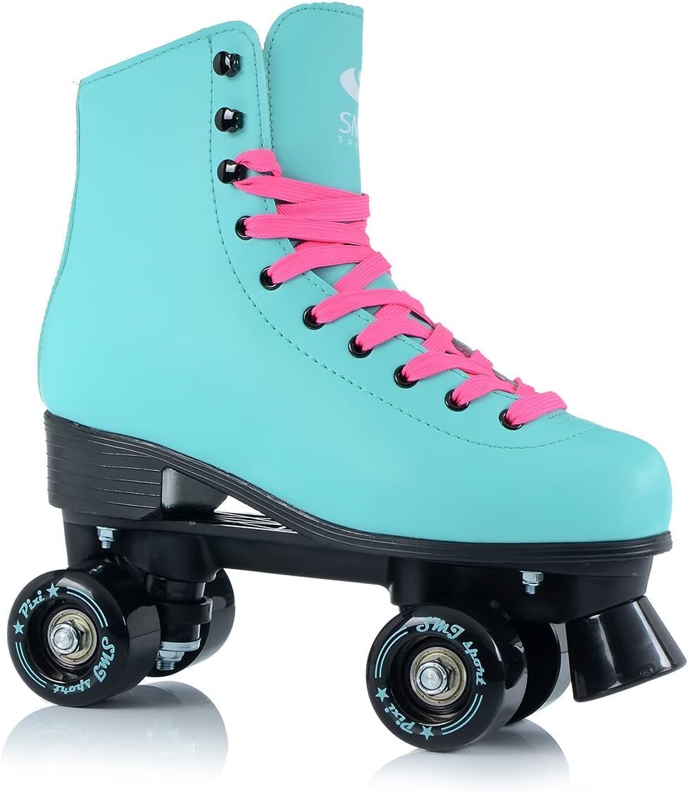 SMJ sport Damen Klassische Retro Rollschuhe | ABEC7 Kugellager | Mint Rosa Mädchen Classic Roller Sk