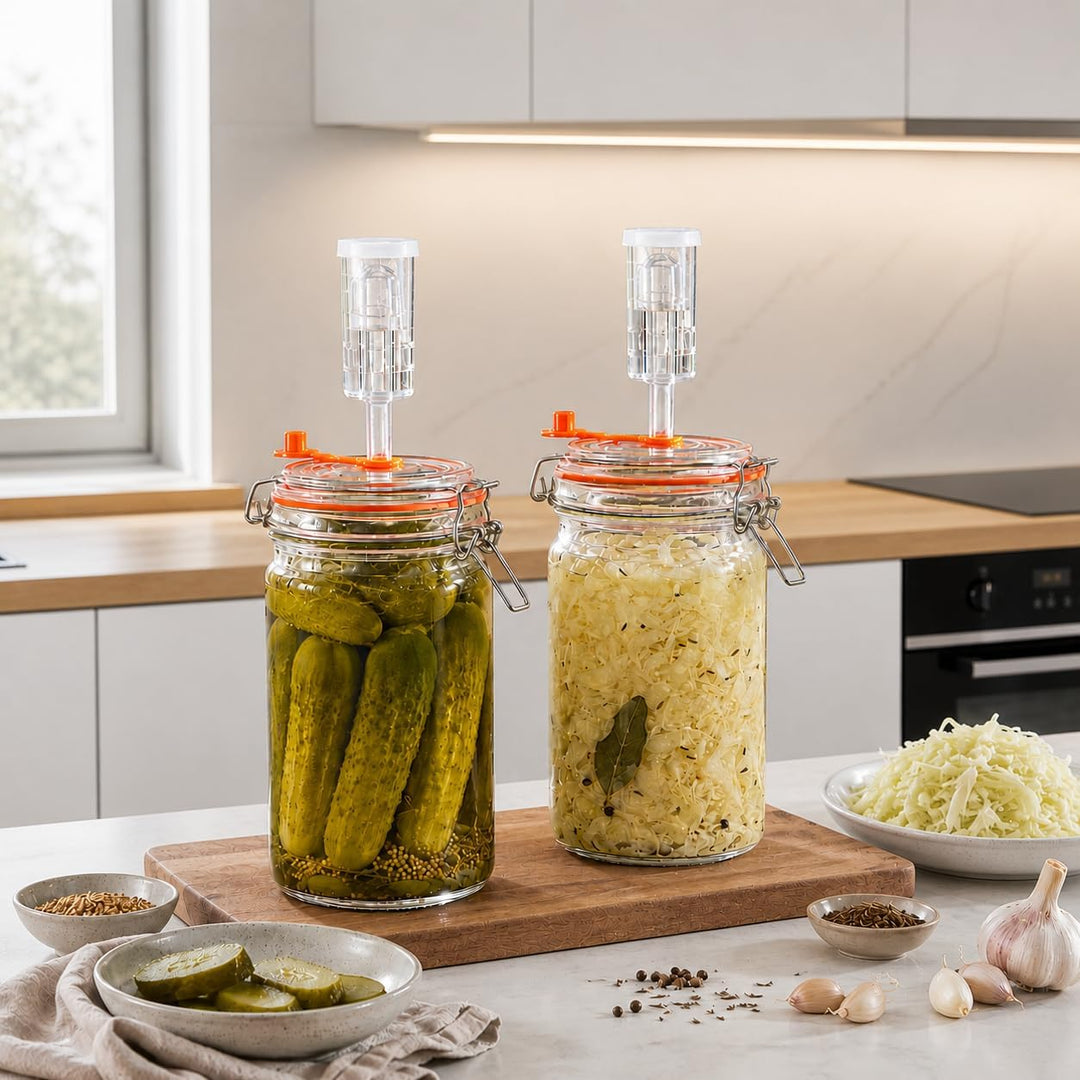 Fermentiergläser, je 1 L, eckige Glas-Fermentiergläser mit Glasgewicht für Sauerkraut, Kimchi, Pickl