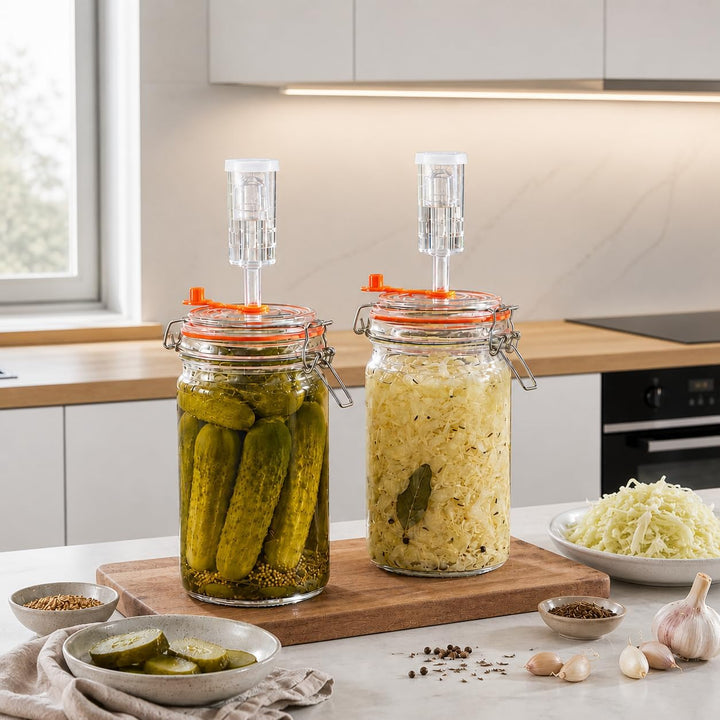 Fermentiergläser, je 1 L, eckige Glas-Fermentiergläser mit Glasgewicht für Sauerkraut, Kimchi, Pickl