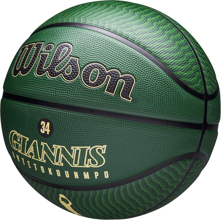 Wilson NBA Player Icon Outdoor Basketball - Size 7-29.5" and Mini Size 7 Milwaukee Bucks, 7 Milwauke