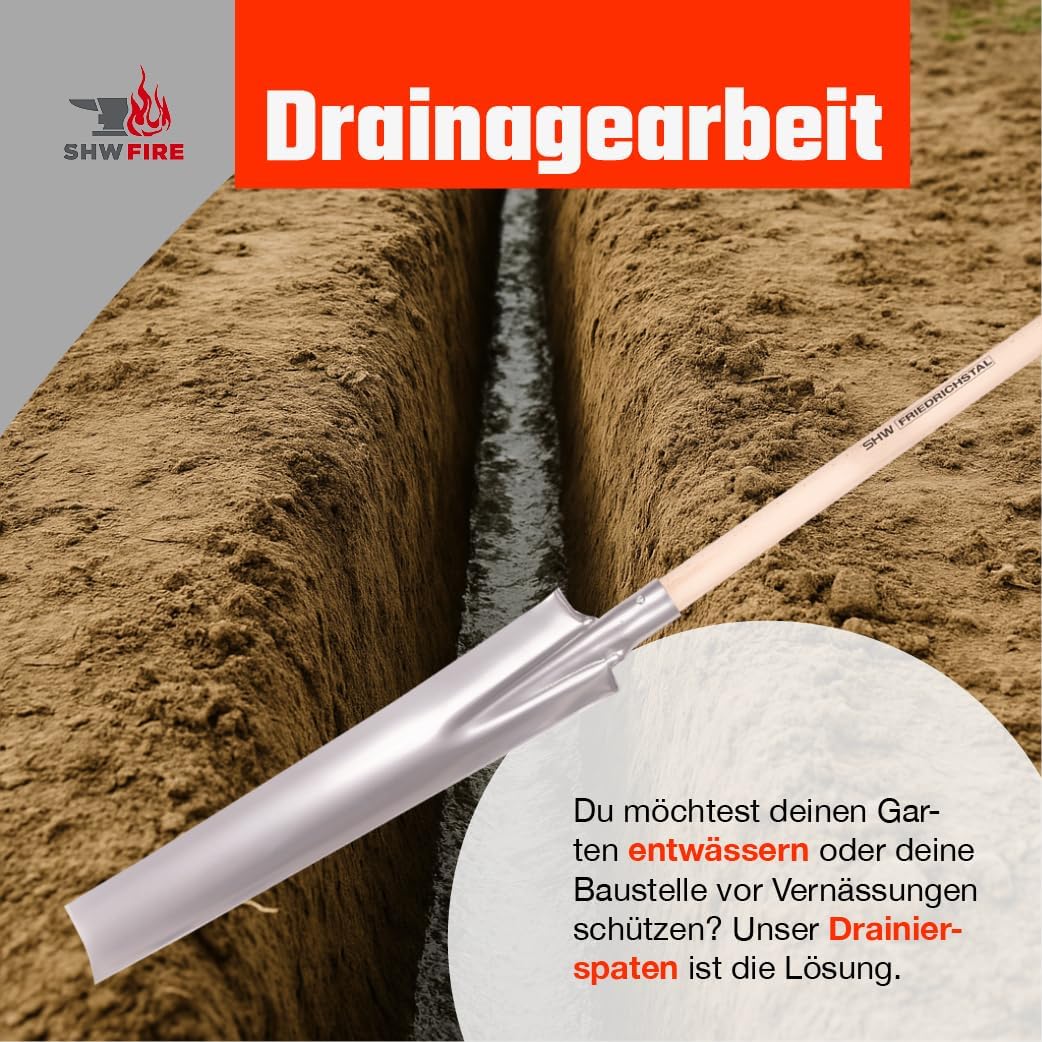 Drainierspaten - Trittschutz, 90cm lang mit T-Griff, robust und ideal für Drainage- und Pflanzarbeit