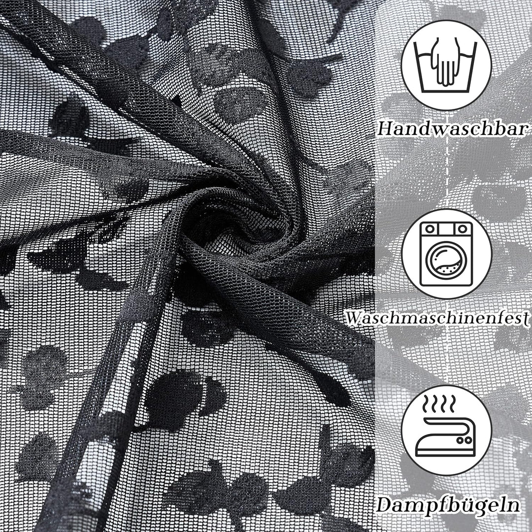 Treatmentex Schwarze Halbtransparente Spitze Vorhang Moderne Stickerei Gardinen mit Ösen Häkeln Stri