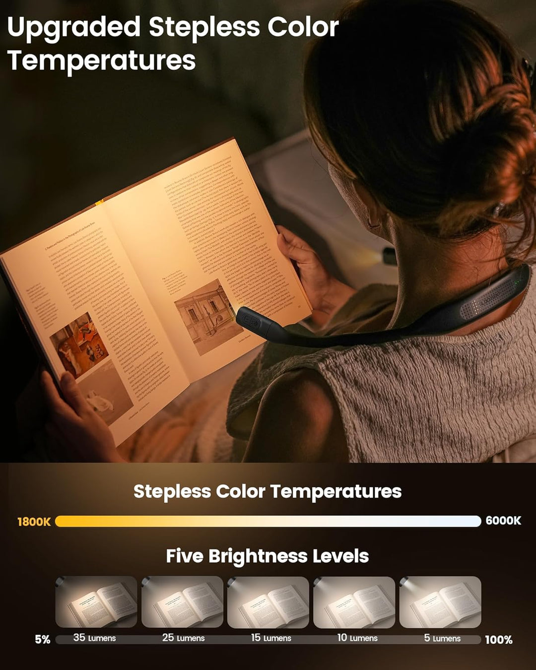 Glocusent Leselampe Hals mit 3 Farben und 6 Helliggkeitsstufen & Nackenlampe mit 100 Stunden, Leicht