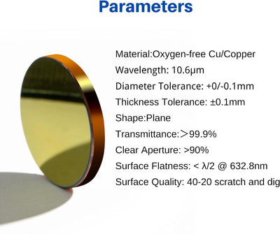 MCWlaser Cu Kupfer CO2 Laser Spiegel reflexions Mirrors 3PCS Durchmesser: 25 mm für 10,6 um CO2-Hoch