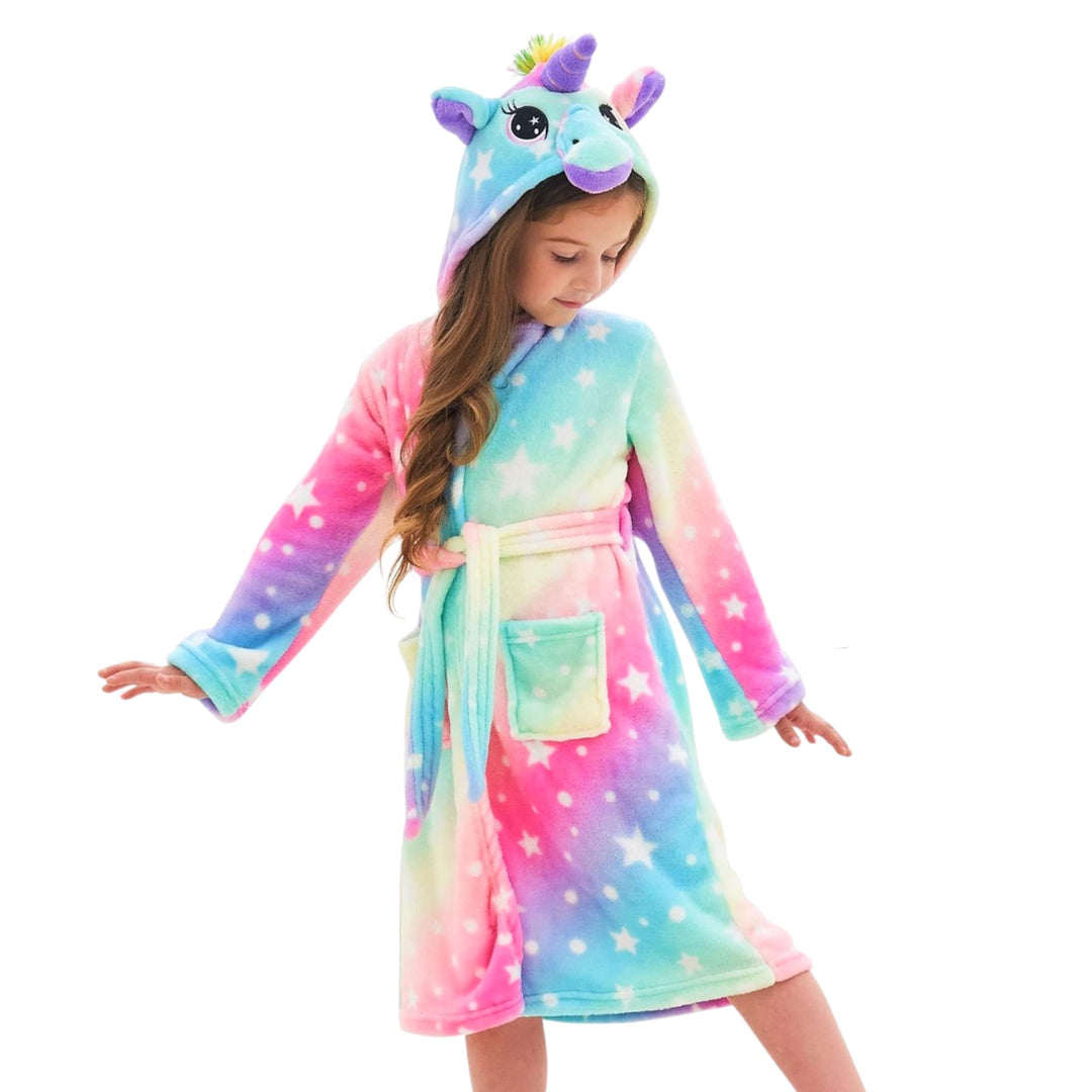 Ceruwum Einhorn Bademantel für Mädchen Weich Fleece Morgenmäntel mit Kapuze 3-4 Jahre Rosa/Blau, 3-4