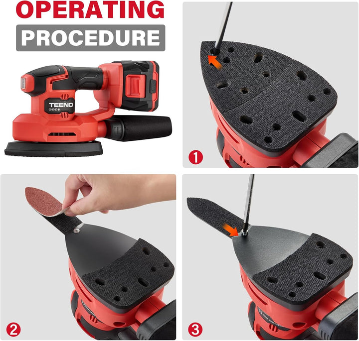 TEENO Akku-Schleifmaschine 3-in-1, 20 V, Delta-Schleifer mit 2 A Akku, 13000 U/min, Detailschleifer