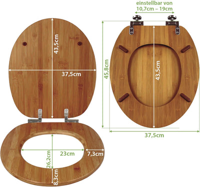 banjado® Design WC Sitz Bambus Absenkautomatik mit Motiv Weisses Polster/Toilettendeckel mit Absenka