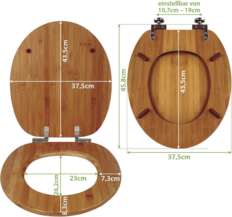 banjado® Design WC Sitz Bambus Absenkautomatik mit Motiv Dünen/Toilettendeckel mit Absenkautomatik H