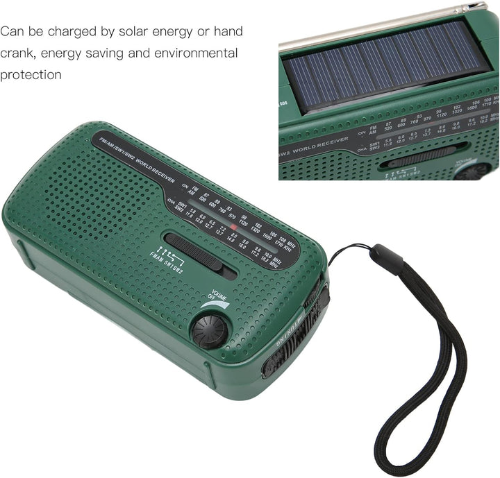 Notfall-Handkurbelradio Solar-Wind-Up-Radios mit USB-Handy-Ladegerät, Taschenlampe, tragbares AM/FM-