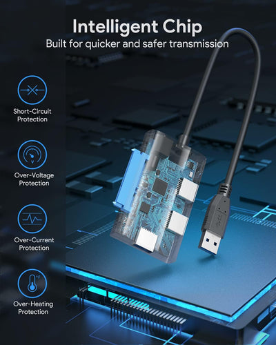 ABLEWE SATA auf USB 3.0 Adapter, 2,5 Zoll / 3,5 Zoll Festplattenadapter mit 3 USB 3.0 Ports für Univ