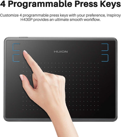 HUION Inspiroy H430P Zeichentablett mit 4,8 x 3 Zoll Arbeitsbereich Grafiktablett, Batterielosem Sti