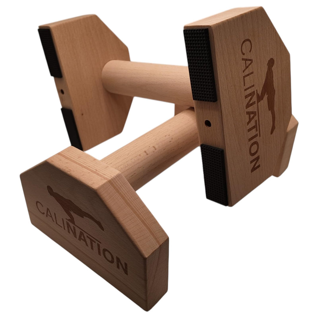 Calination® Parallettes aus Buchenholz – Profi Liegestützgriffe & Handstandtrainer – Rutschfest, erg