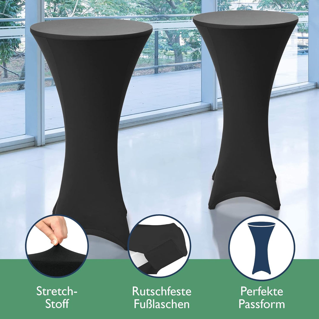Beautissu 2er Set Stretch Stehtisch Husse Schwarz Ø 70-75 cm Stella – Verstärkung im Fussbereich & 4