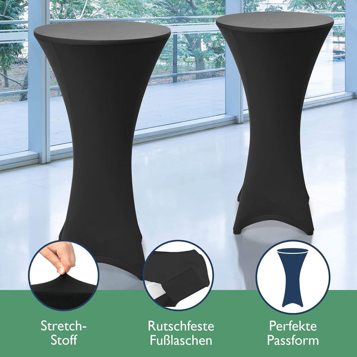 Beautissu 2er Set Stretch Stehtisch Husse Schwarz Ø 70-75 cm Stella – Verstärkung im Fussbereich & 4
