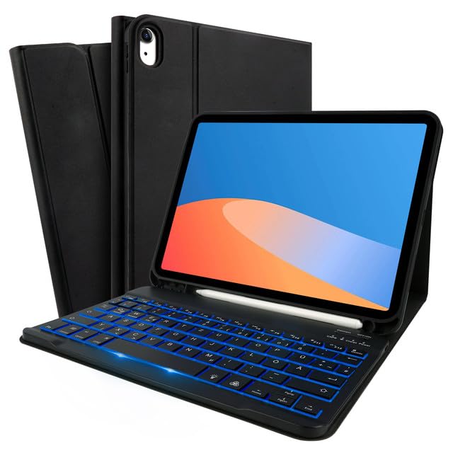 SOPPY Hülle mit Tastatur für iPad A16 11 Gen. 2025(A3354/A3355/A3356), 10,9 Zoll iPad 10 Gen. 2022(A