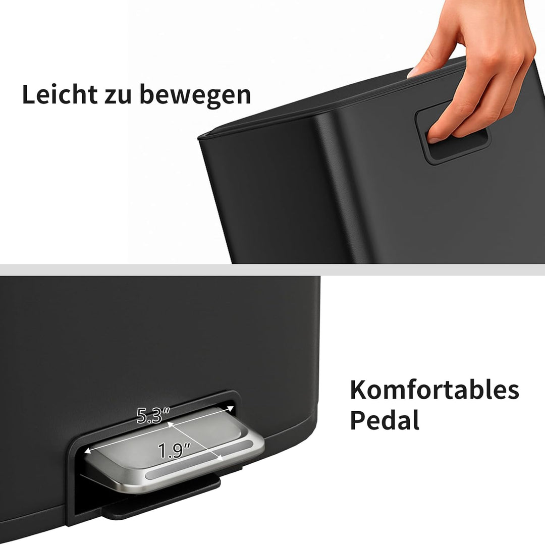 mVm Mülleimer Küche,20 Liter Abfalleimer mit Pedal,Treteimer mit Inneneimer aus Kunststoff,Tretmülle