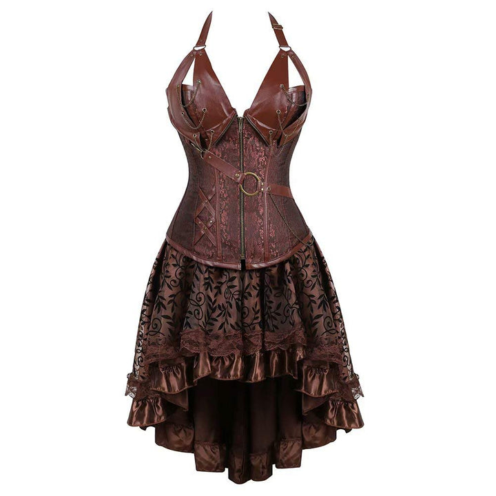 Corsagenkleid Steampunk Corsage Bustier Damen Piraten Leder Korsett Kleid Rock GothicüberGrössen Hal