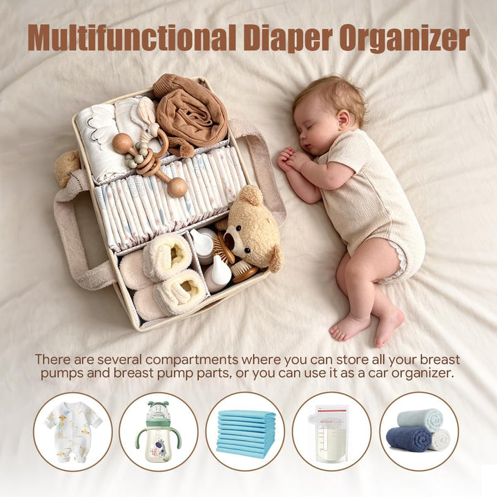 Wickeltasche Organizer, Baby Windel Caddy Organizer für Wickeltisch, Tragbarer Wickelkorb mit Heraus
