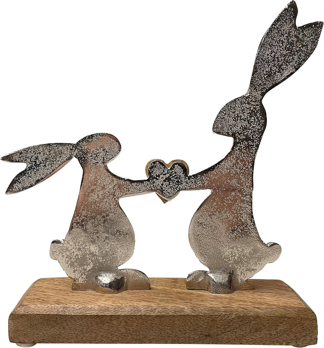 khevga Osterdeko Deko-Figur Osterhase Mango-Holz Metall Silber (19 x 20 x 5 cm)