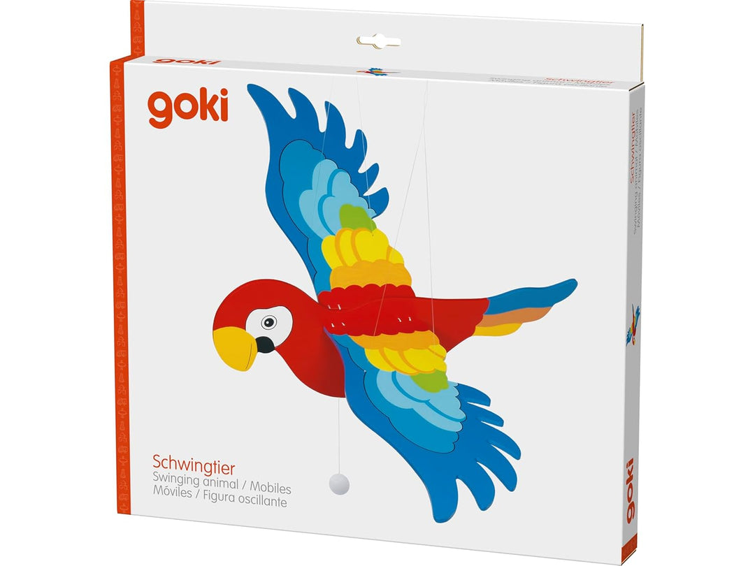 goki Schwingtier Papagei 65 cm - Schwingfigur Mobile für Babybett, toller Hingucker für das Kinderzi