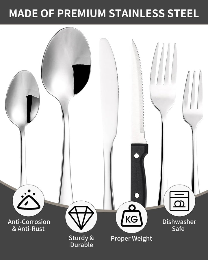 Xespis Besteck Set 12 Personen, 36 teilig Edelstahl Bestecksets, mit Steakmesser und Besteckkasten,