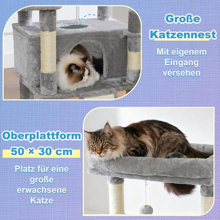 Hey-brother Kratzbaum, 182 cm hoch Katzenbaum für Grosskatze, mehrstöckiger Katzenkratzbaum mit 2 Gr