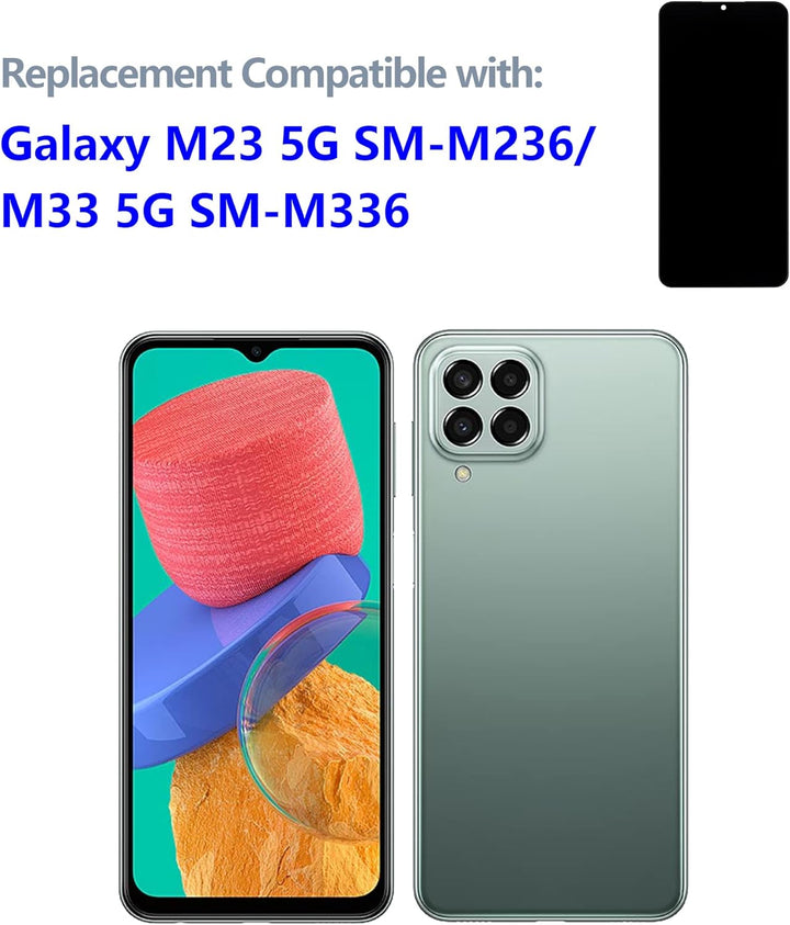 swark LCD Display Kompatibel mit Samsung Galaxy M23 5G SM-M236 & M33 5G SM-M336 (Schwarz Ohne Rahmen