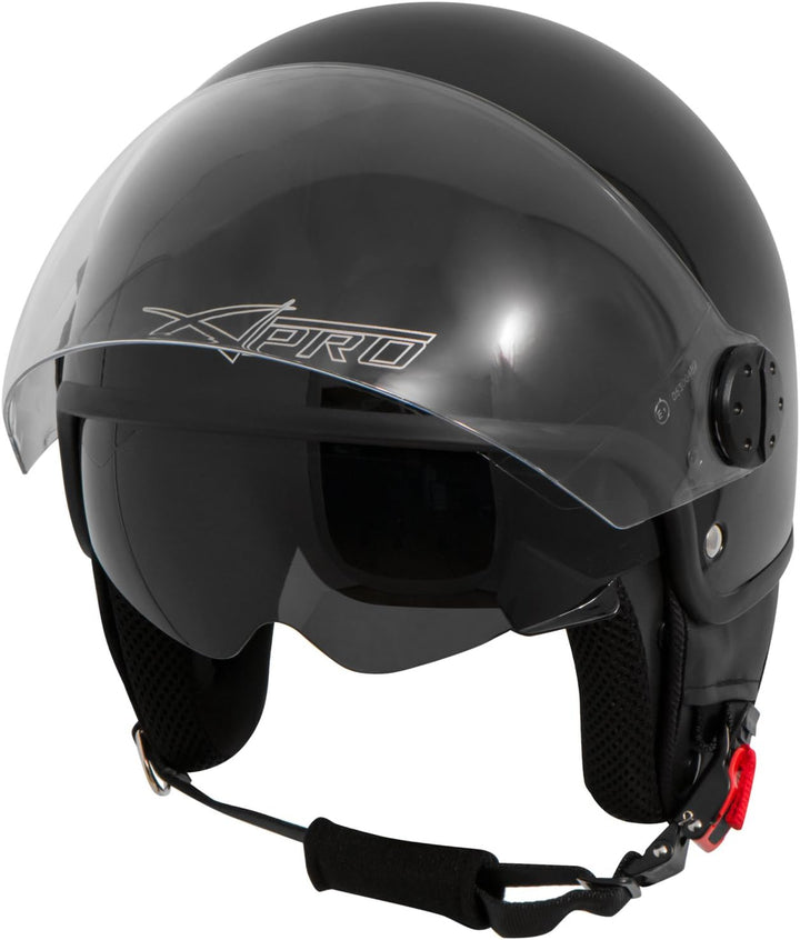 A-Pro Motorradhelm Motorrad Roller Jet Helm Innensonnenblende Viser Schwarz 2XL, 61 cm (XXL) Schwarz