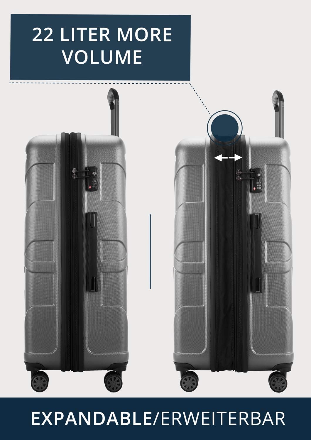 Suitline grosser Hartschalen-Koffer Koffer Trolley Rollkoffer XL Reisekoffer, TSA, 76 cm, ca. 96-110