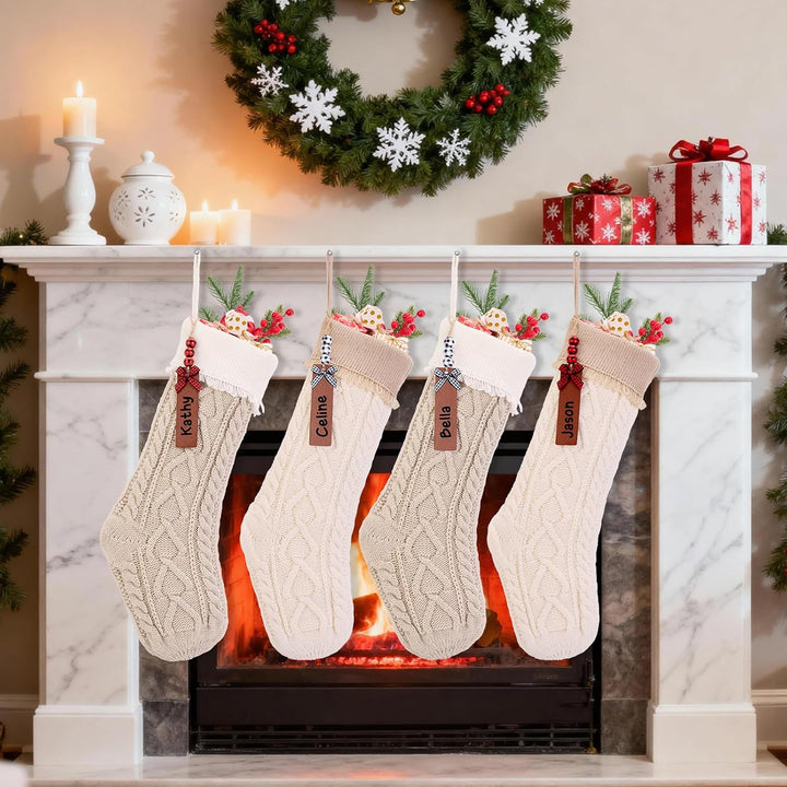 Weihnachtsstrümpfe, Kamin, Weihnachtsbaumschmuck, Ornamente für Urlaub, Familie, Freunde (V-weiss/br