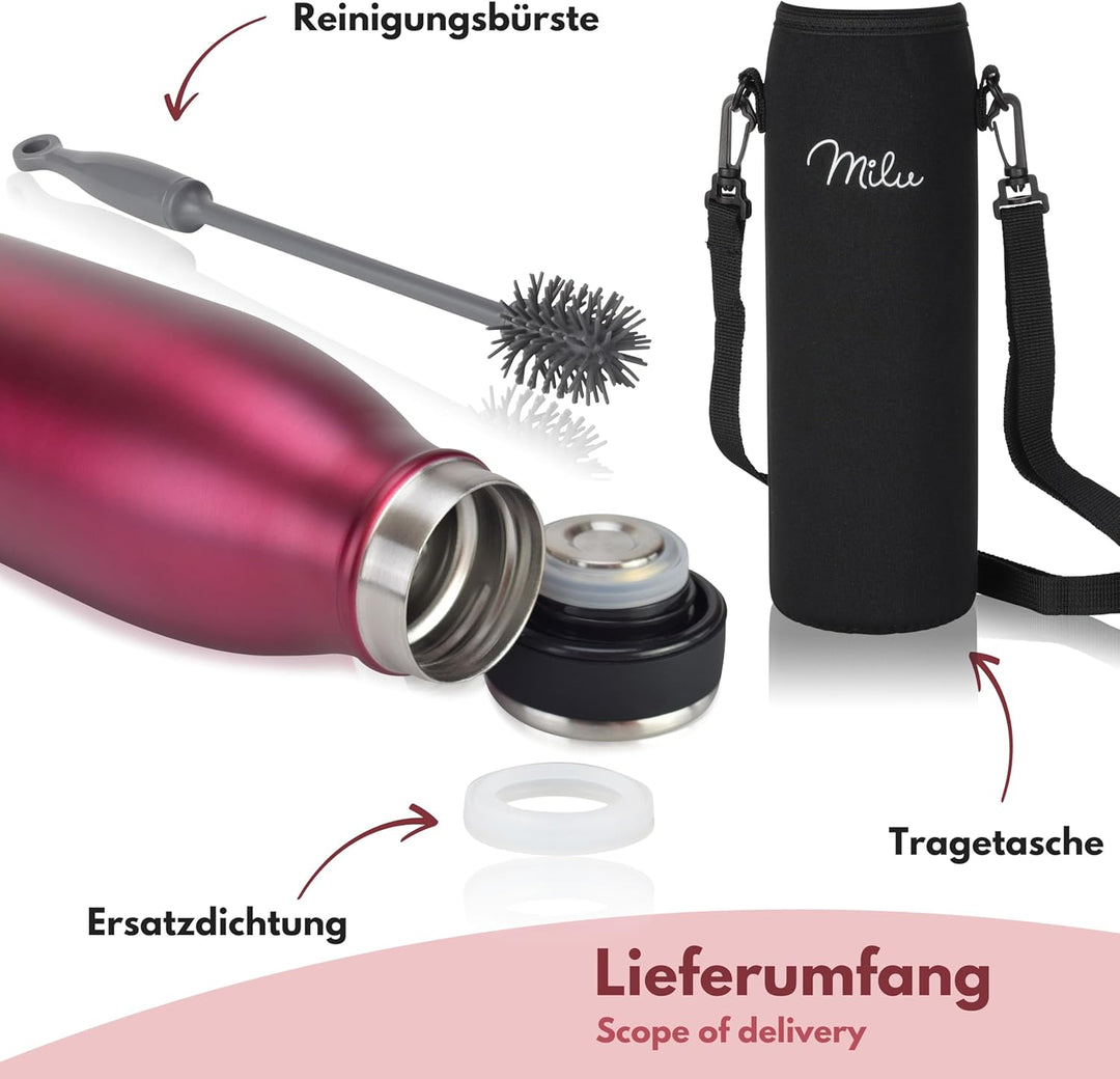 Milu Thermoflasche 350ml 500ml 750ml 1L 1,5L Isolierte Edelstahl Trinkflasche Thermoskanne Auslaufsi