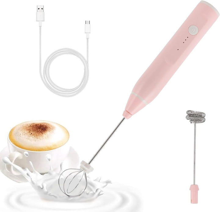 Elektrische Milchaufschäumer, Handheld Milchschäumer Stab mit 2 Schneebesen-Köpfen, Wiederaufladbare