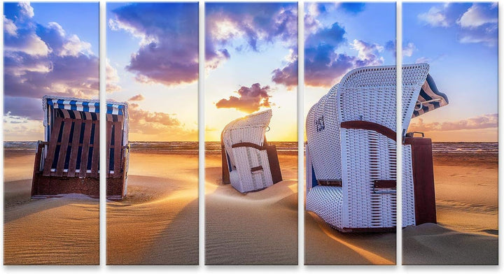 islandburner Bild auf Leinwand Strand Sonnenuntergang Ostsee Strandkörbe Bilder Wandbilder Poster Le