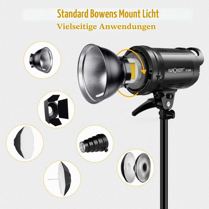 K&amp;F Concept LED Studioblitz SL-60W CRI95+ LED 5600K LED Video Licht mit Auslöser, Fernbedienung, Ein