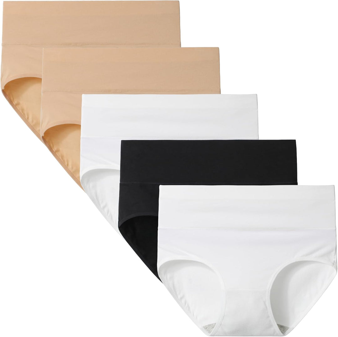 INNERSY Unterhosen Damen Baumwolle Stretch Slips Hohe Taille Weiche Unterwäsche Frauen 5er Pack L Sc