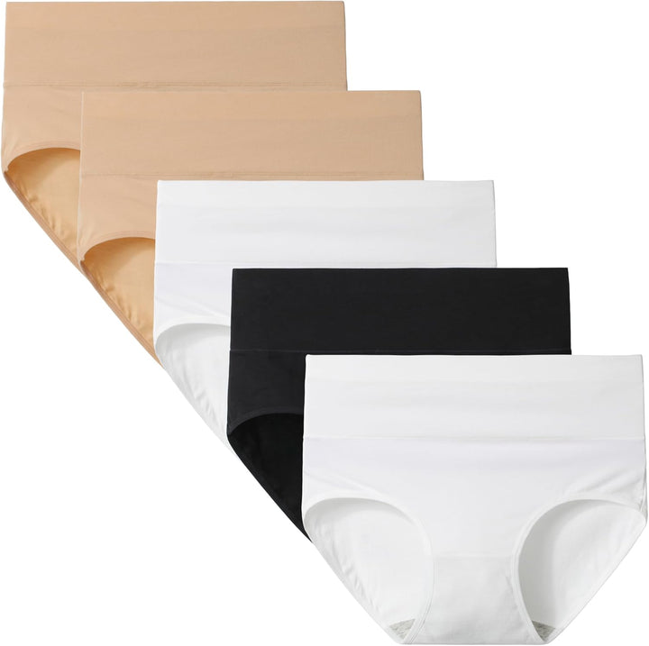 INNERSY Unterhosen Damen Baumwolle Stretch Slips Hohe Taille Weiche Unterwäsche Frauen 5er Pack L Sc