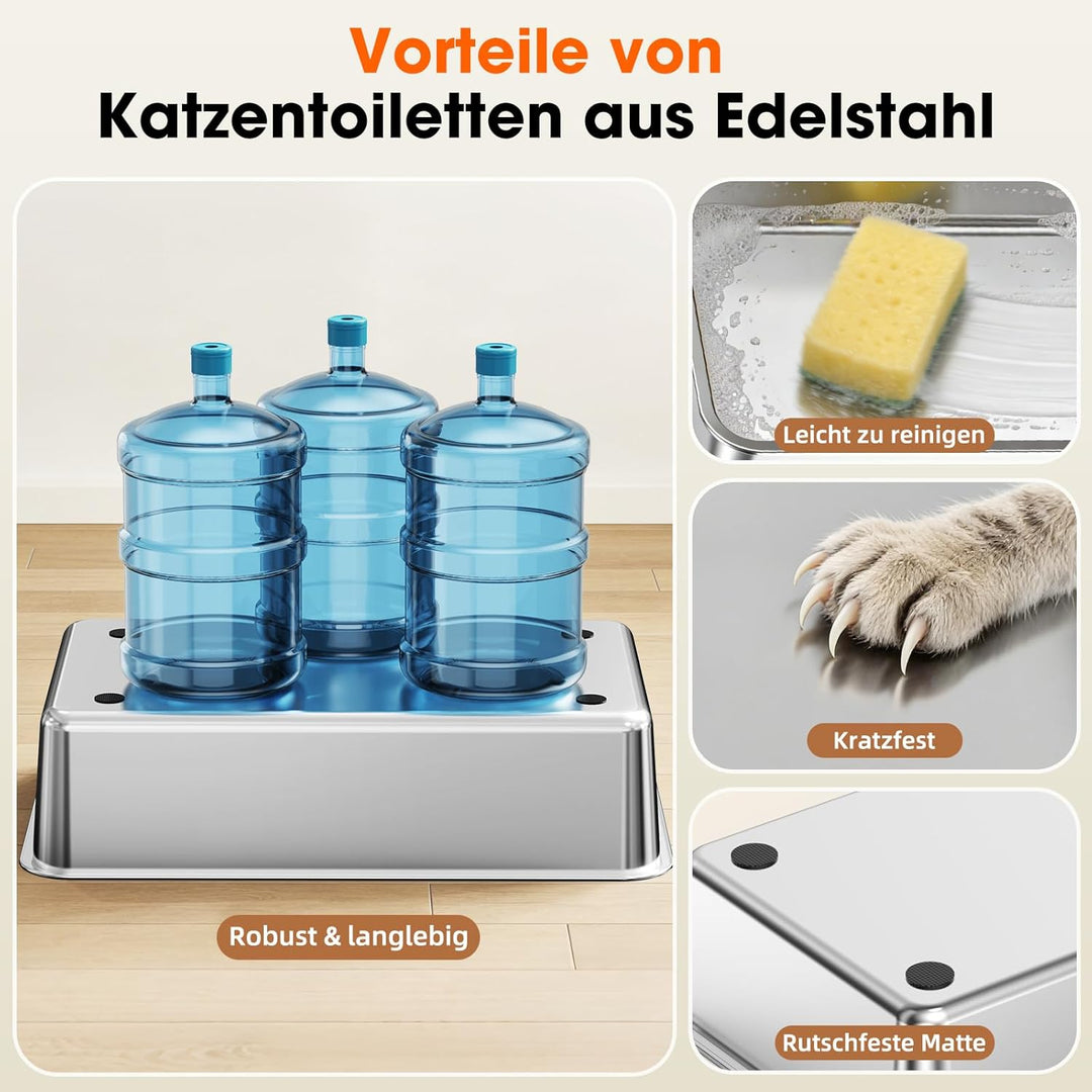 Edelstahl Katzentoilette mit Deckel, XXL extra grosse Katzenklos für grosse Katzen, geschlossene Kat