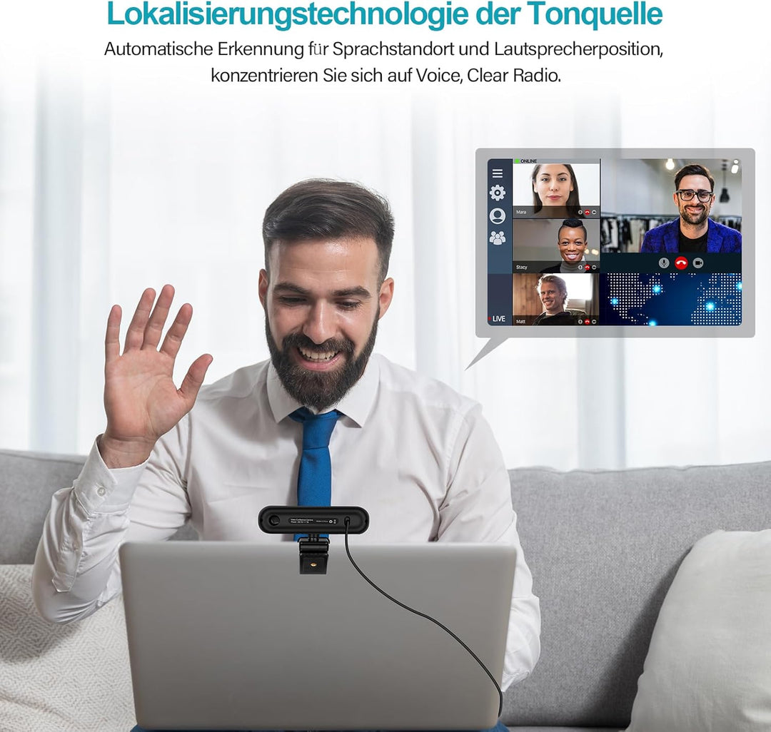 3-in-1 Webcam - 2K HD Webcam mit Mikrofon, Lautsprecher und Abdeckungen, Klarer Stereo-Sound & Belic