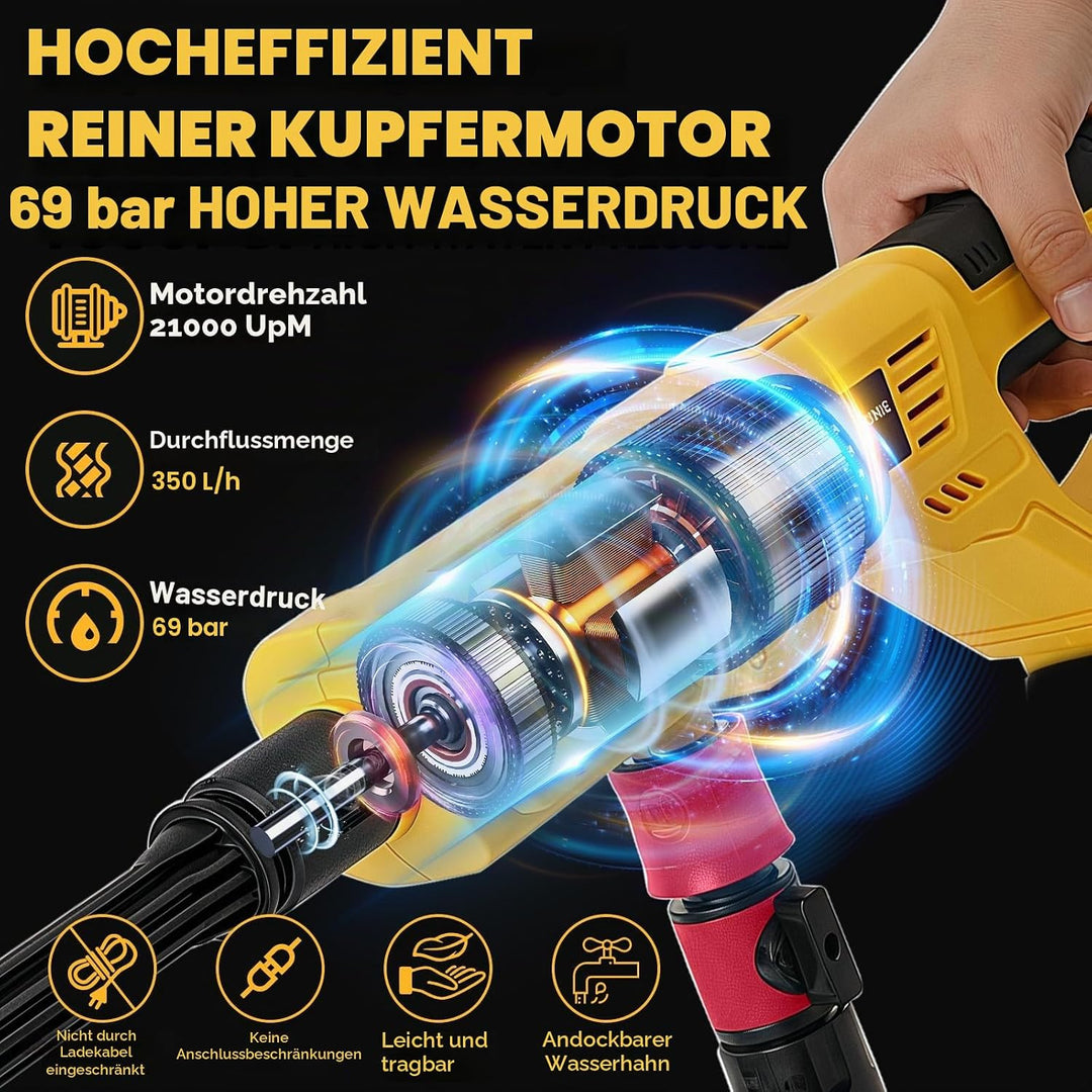 Akku-Hochdruckreiniger für Dewalt 20 V Akku, 21000 U/min, 1000 PSI, tragbarer Handreiniger mit 6-in-