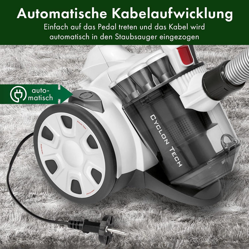 ProfiCare® Staubsauger Beutellos für Parkett, Teppich, Fliesen, 700 Watt Bodenstaubsauger mit HEPA-F