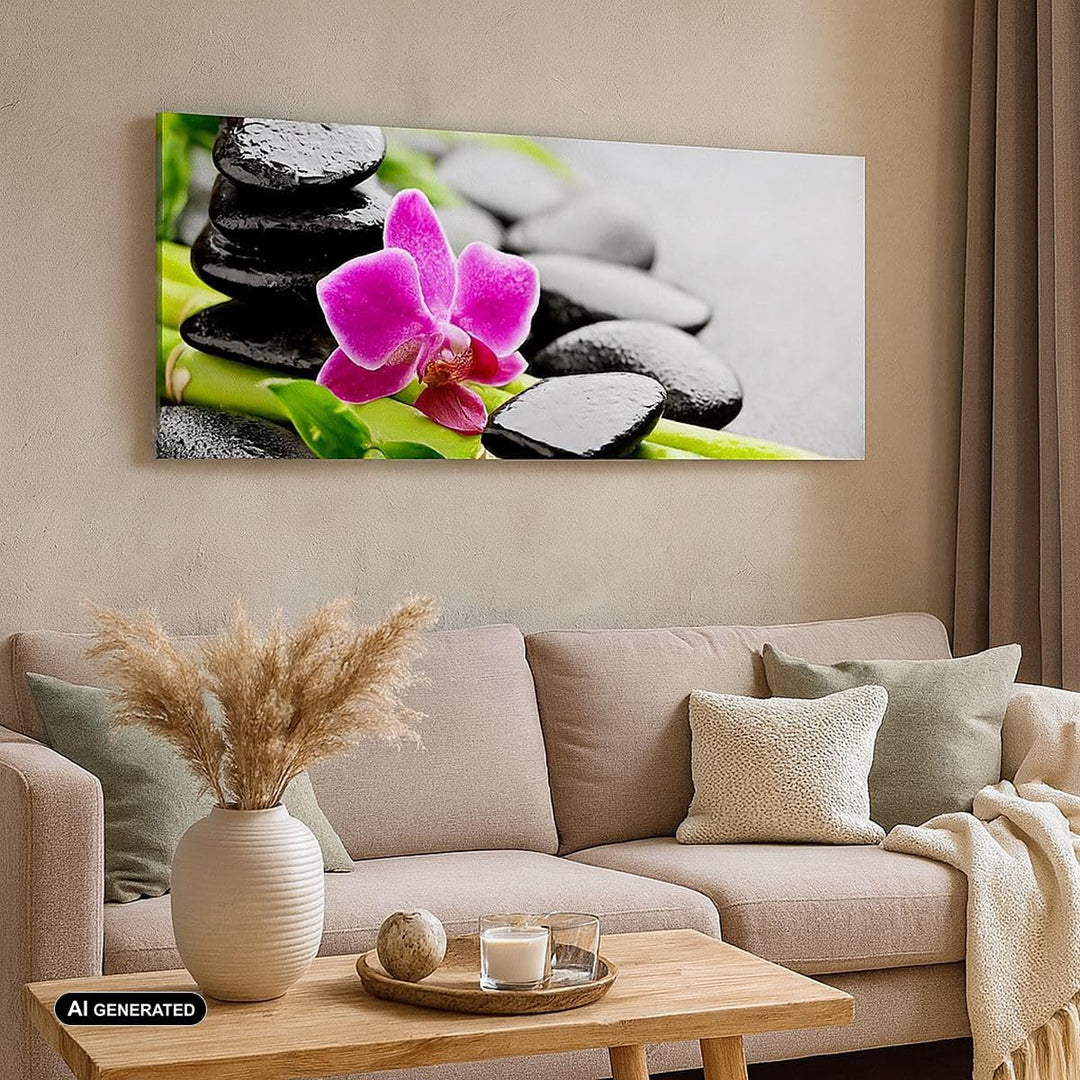 Wandbilder Dekoration Wohnzimmer Pflanze Steine Bambus Spa Panorama Bilder auf Leinwand 120x50cm Lei