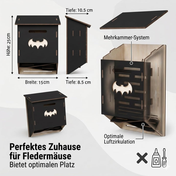 Fledermauskasten aus Holz mit 3-Kammer-System für bessere Ansiedlung, DIY-Bausatz, einfach zu montie