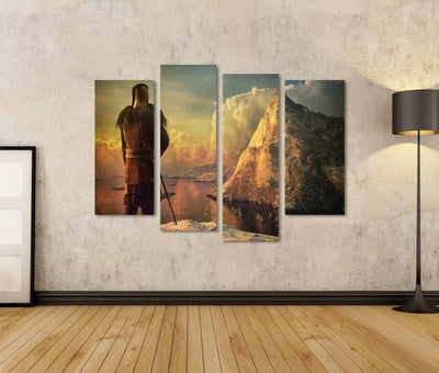 islandburner Bild auf Leinwand Wikinger Krieger Meer Schnee Berg Bilder Wandbilder Poster Leinwand 1