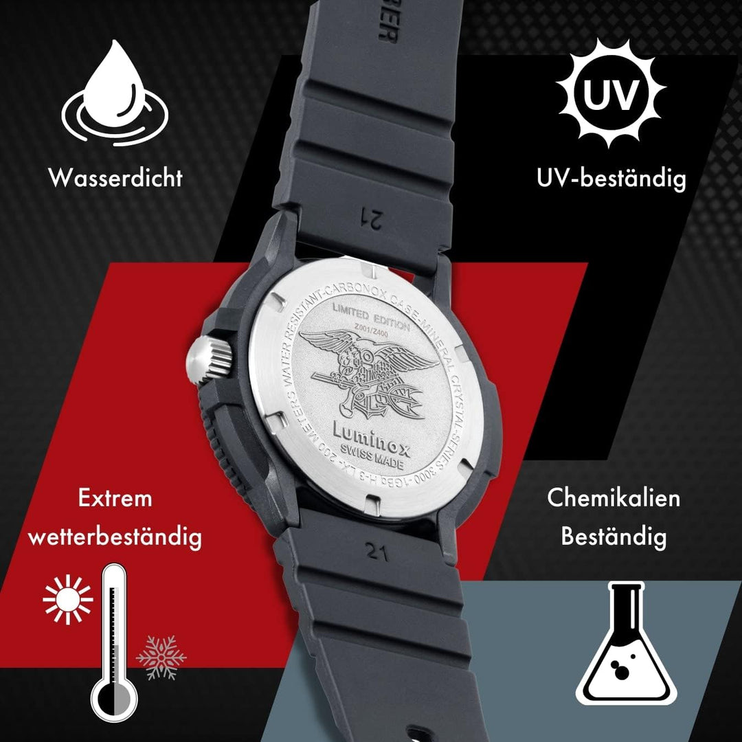Luminox Uhrenarmband FPX.3000.21H.2.K - 21mm Schwarzes Ersatzarmband aus Gummi mit Edelstahl Dornsch