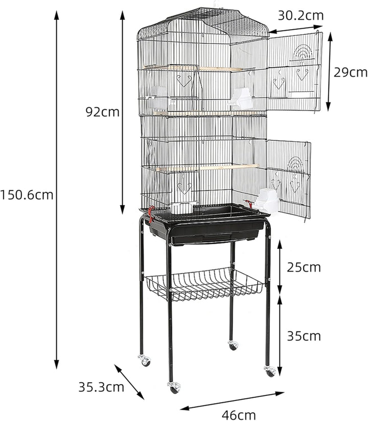 MINGYI Vogelkäfig mit Halterung, Vogelkäfig auf Fuss, Voliere für Papageien/Wellensittiche/Kanarienv