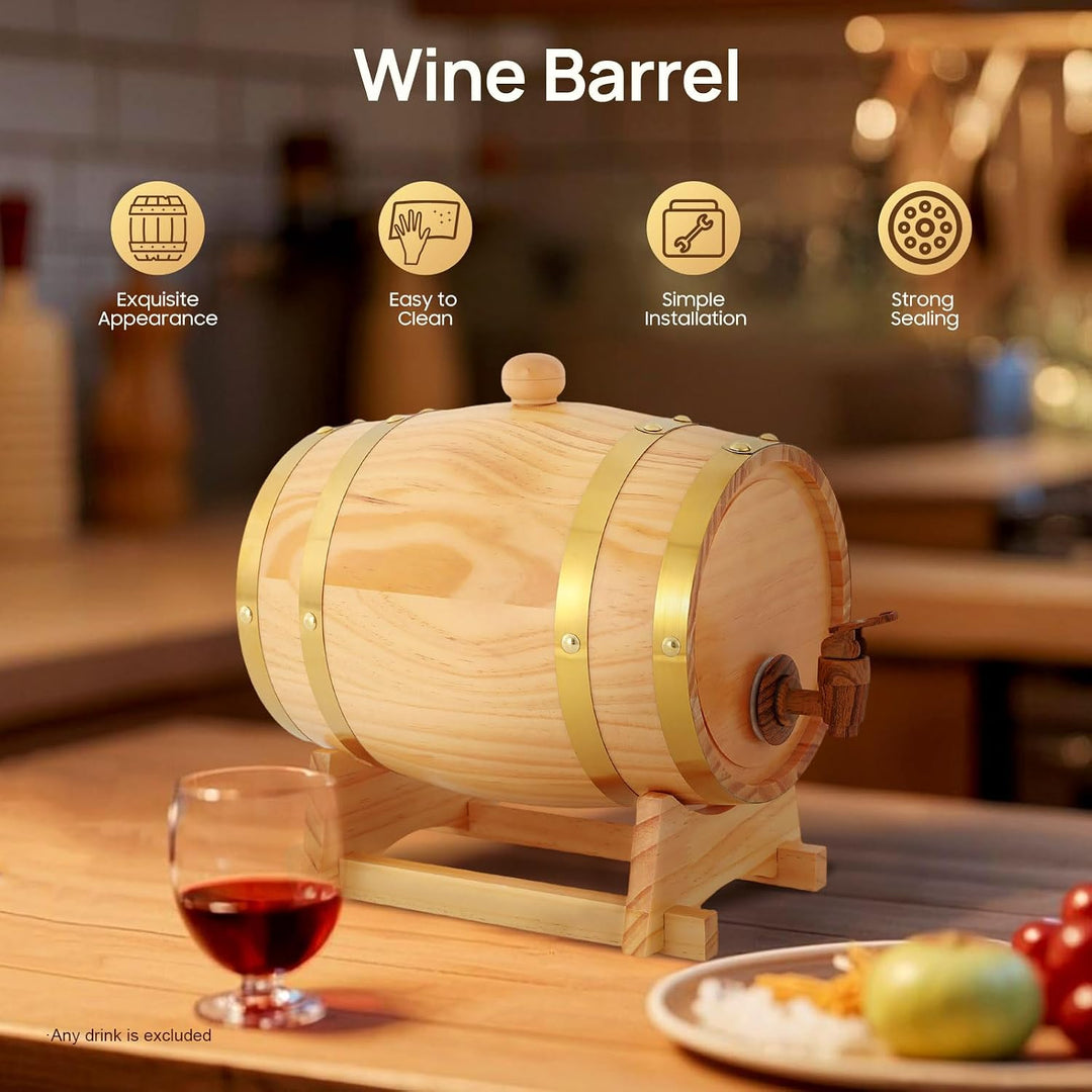 3L Weinfass Holzfass, Eichen-Fass mit Bock und Zapfhahn, Upgrade Kiefernweinfass für Whiskey, Wein,