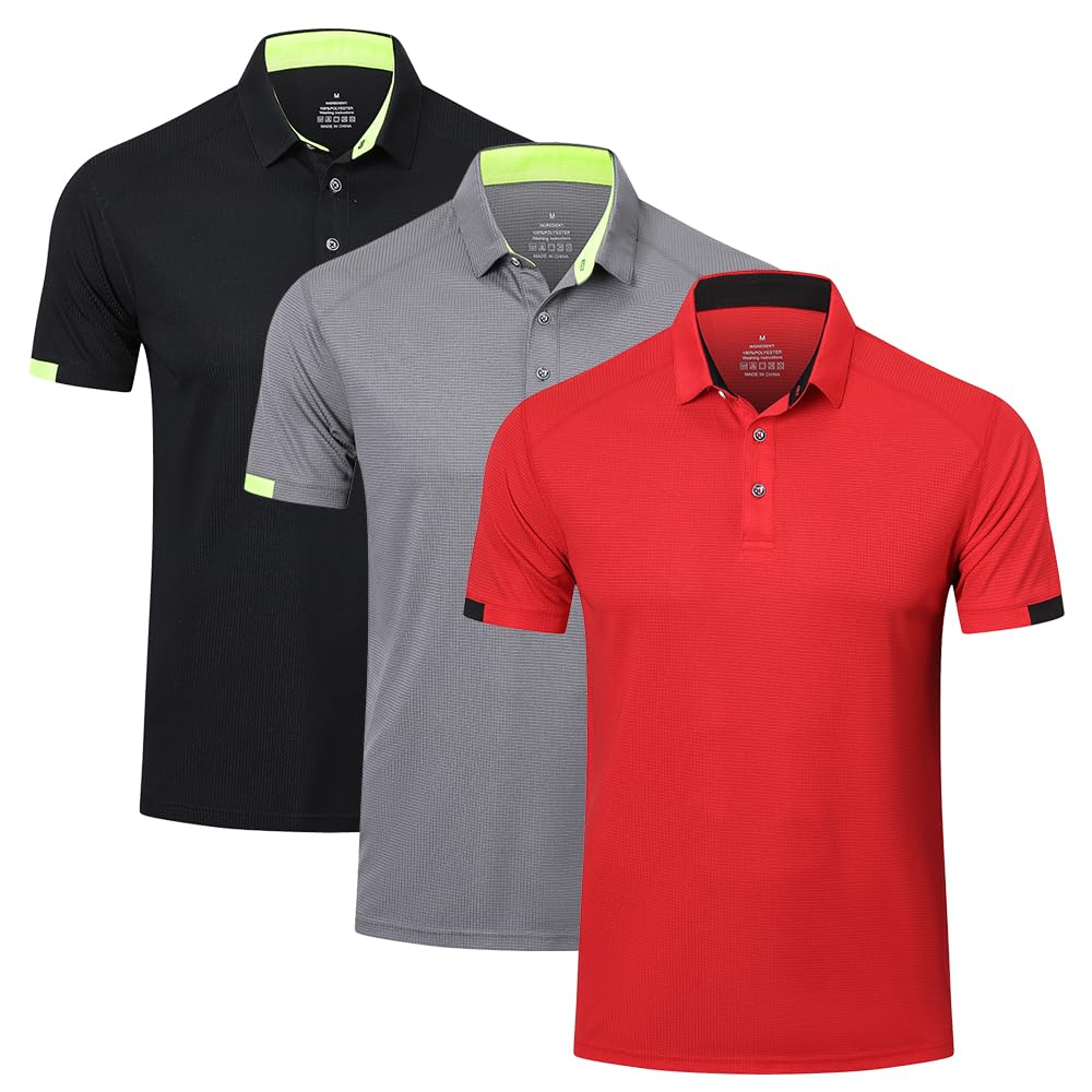 HUAKANG 3er Pack Poloshirt Herren Kurzarm Schnelltrocknend Atmungsaktives Tennis Poloshirt Herren So
