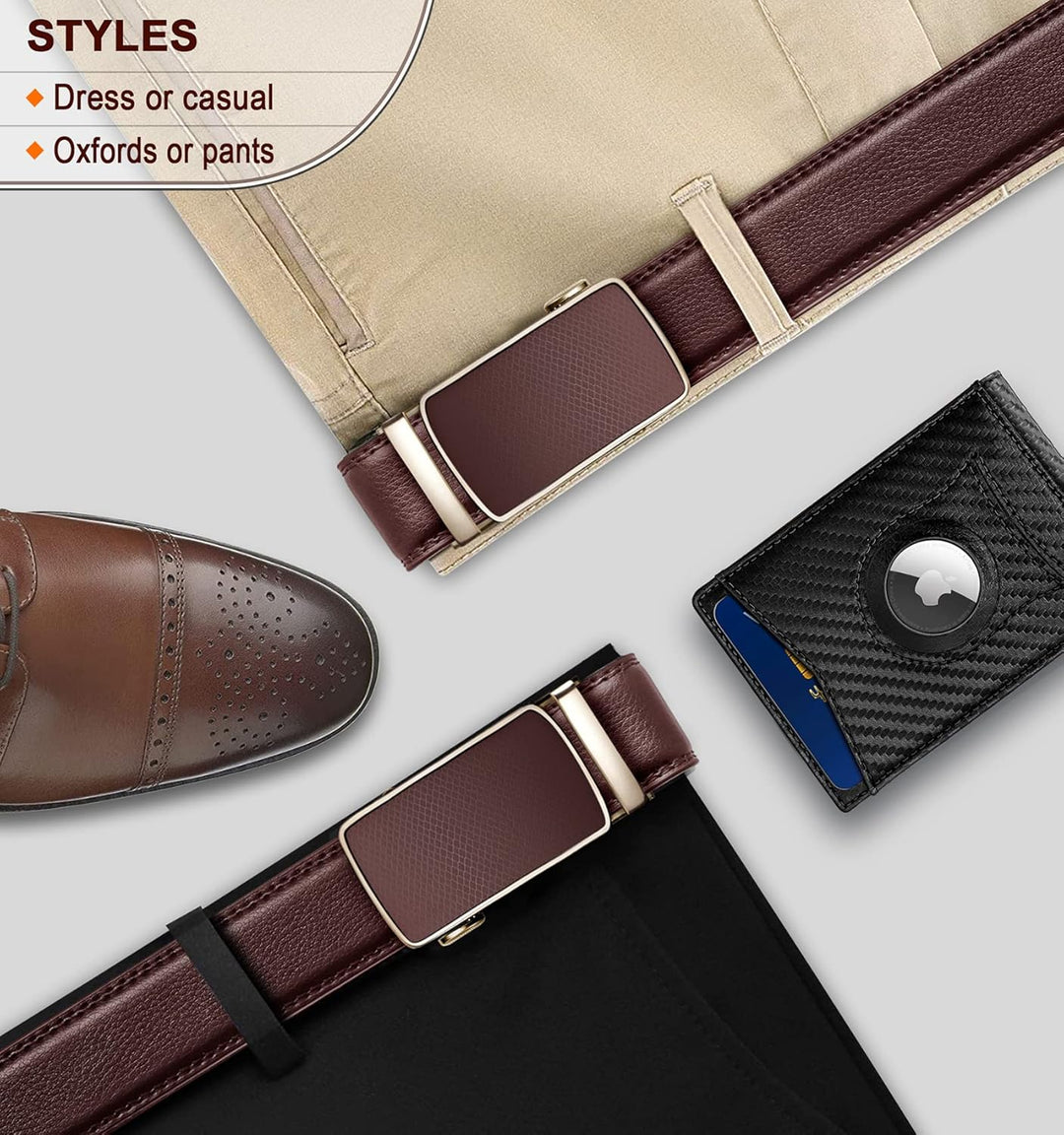 BULLIANT Gürtel Herren, Gürtel Ratsche Ledergürtel Automatikschliesse für Herren Anzug Business Klei