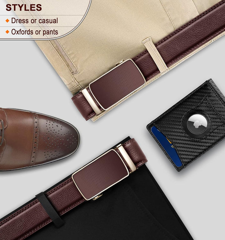 BULLIANT Gürtel Herren, Gürtel Ratsche Ledergürtel Automatikschliesse für Herren Anzug Business Klei
